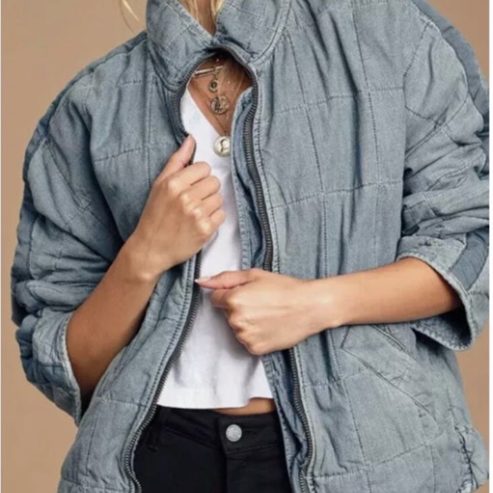 Free People Blue Quilted denim Jacket